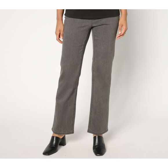 Denim & Co. Women's Petite Pants 16P Signature Perfect Flex Strght Gray A671951 - Picture 1 of 4